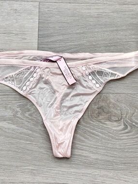 Victoria's Secret Light Pink Shimmer Lace Body by Victoria Thong Panty Panties L